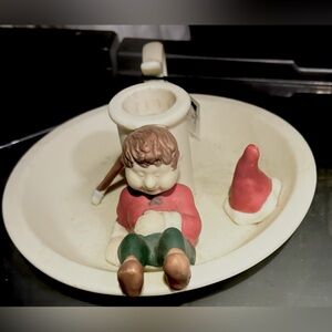 Partylite 1990's Retired Ceramic Santa's Elves Candle Holder
